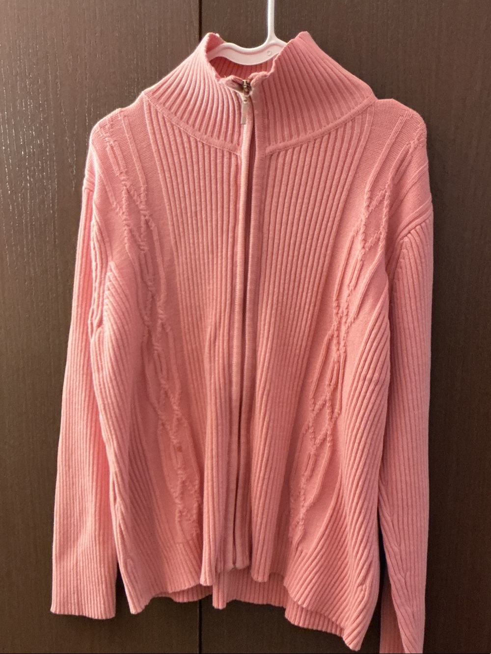 Pink Zip-Front Knit Sweater